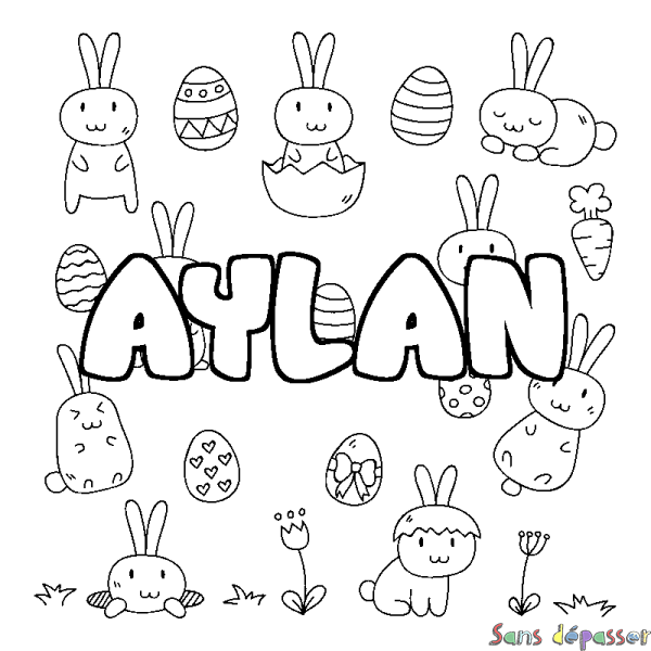 Coloriage pr&eacute;nom AYLAN - d&eacute;cor Paques