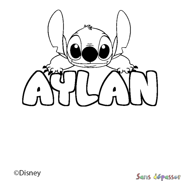 Coloriage pr&eacute;nom AYLAN - d&eacute;cor Stitch