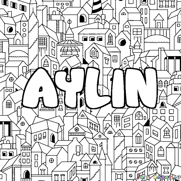 Coloriage prénom AYLIN - d&eacute;cor Ville