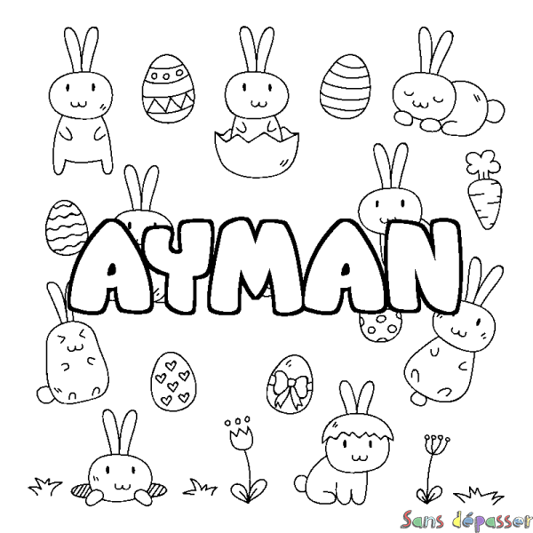 Coloriage pr&eacute;nom AYMAN - d&eacute;cor Paques