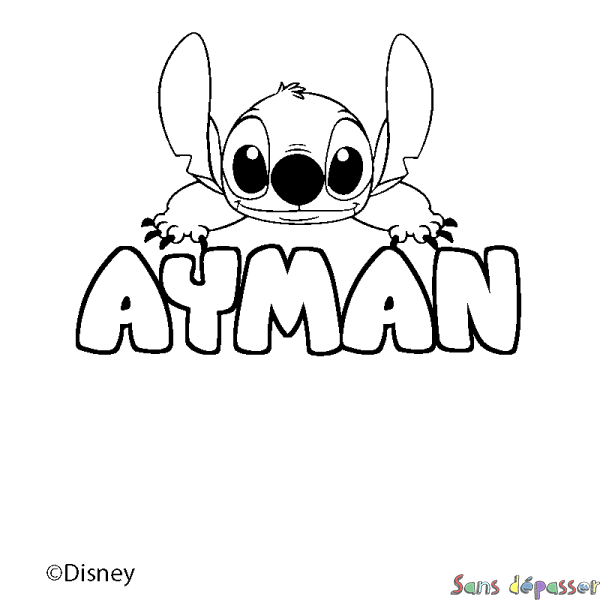 Coloriage pr&eacute;nom AYMAN - d&eacute;cor Stitch
