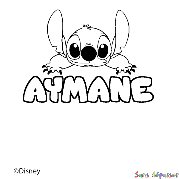 Coloriage pr&eacute;nom AYMANE - d&eacute;cor Stitch