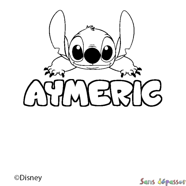 Coloriage pr&eacute;nom AYMERIC - d&eacute;cor Stitch