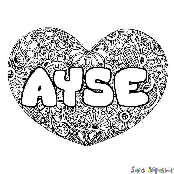 Coloriage prénom AYSE - d&eacute;cor Mandala coeur