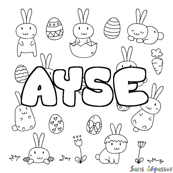 Coloriage pr&eacute;nom AYSE - d&eacute;cor Paques