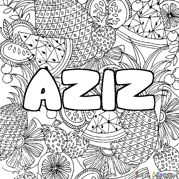 Coloriage prénom AZIZ - d&eacute;cor Mandala fruits