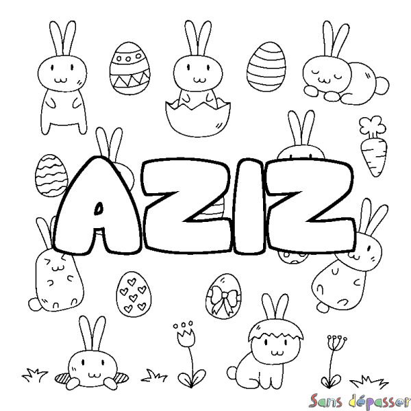 Coloriage pr&eacute;nom AZIZ - d&eacute;cor Paques