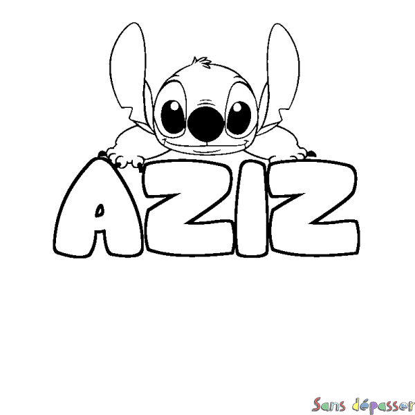 Coloriage prénom AZIZ - d&eacute;cor Stitch