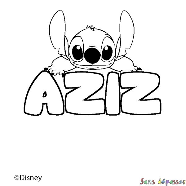 Coloriage pr&eacute;nom AZIZ - d&eacute;cor Stitch