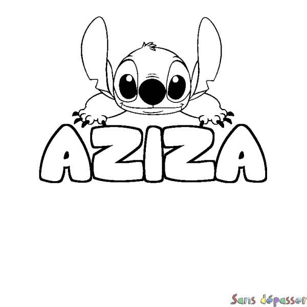 Coloriage prénom AZIZA - d&eacute;cor Stitch