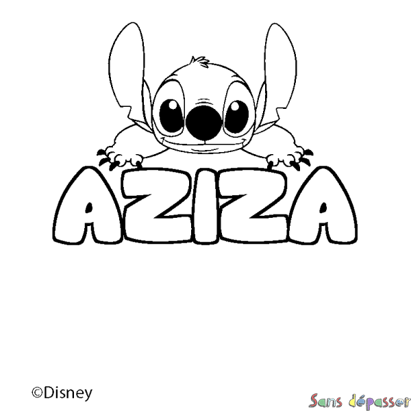 Coloriage pr&eacute;nom AZIZA - d&eacute;cor Stitch