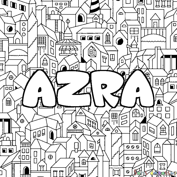 Coloriage prénom AZRA - d&eacute;cor Ville