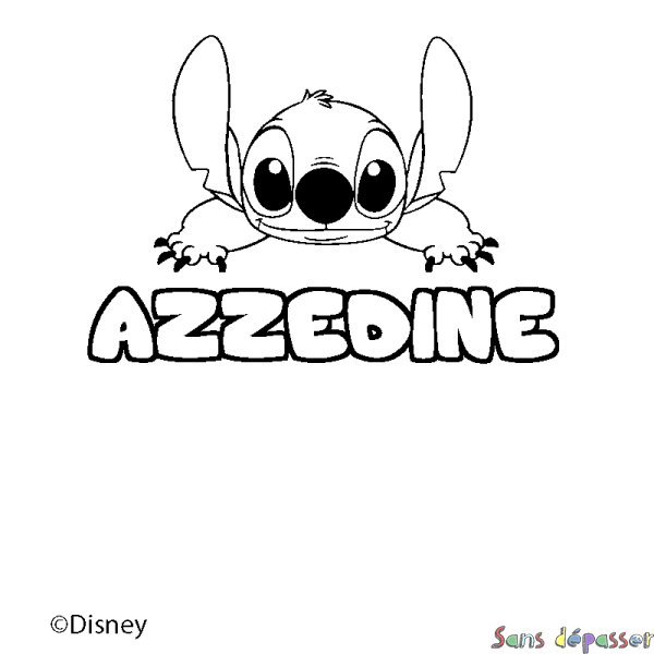 Coloriage pr&eacute;nom AZZEDINE - d&eacute;cor Stitch