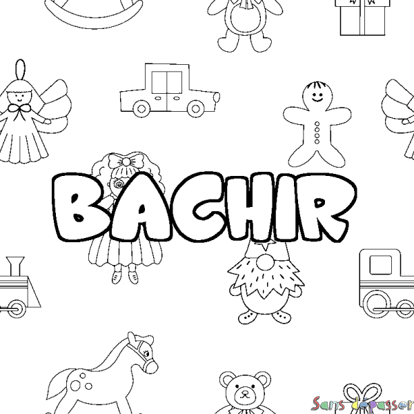 Coloriage pr&eacute;nom BACHIR - d&eacute;cor Jouets