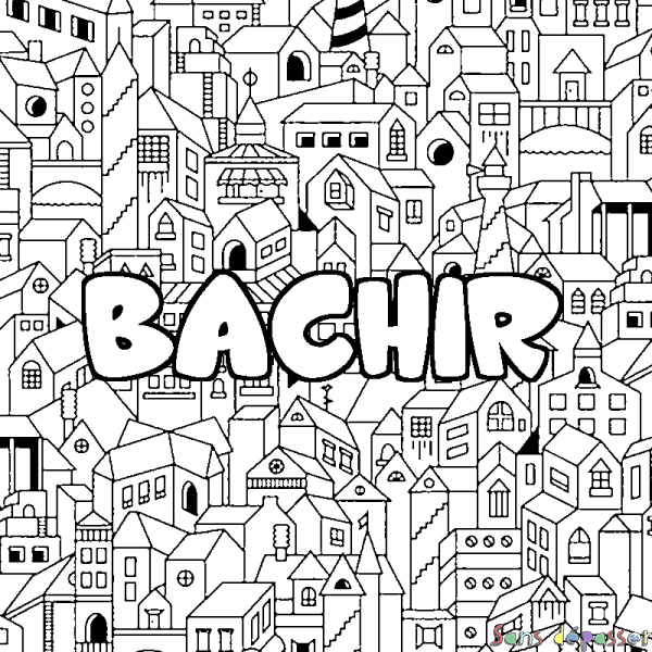 Coloriage prénom BACHIR - d&eacute;cor Ville