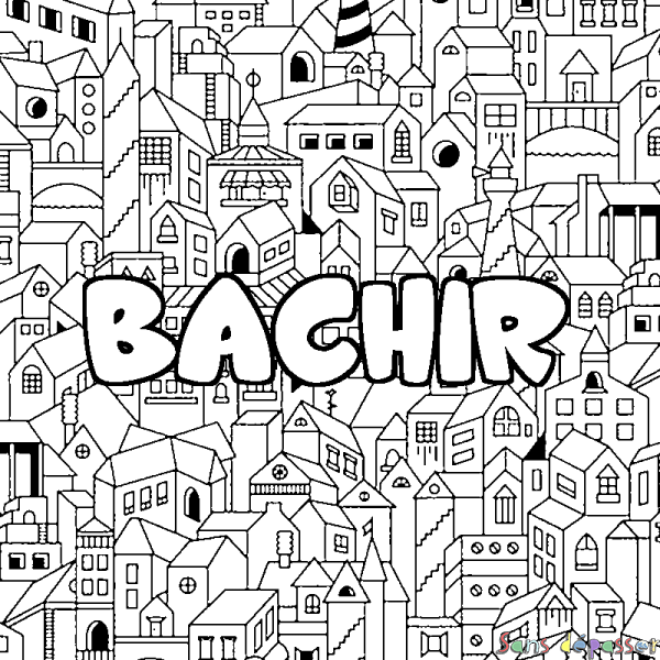 Coloriage pr&eacute;nom BACHIR - d&eacute;cor Ville