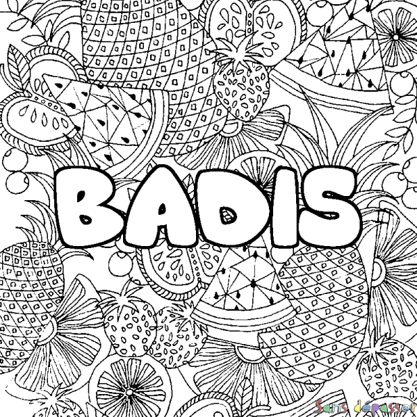 Coloriage prénom BADIS - d&eacute;cor Mandala fruits