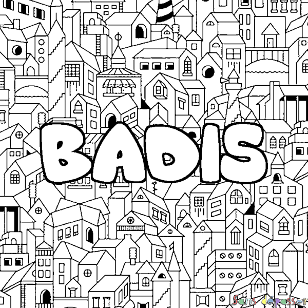 Coloriage prénom BADIS - d&eacute;cor Ville