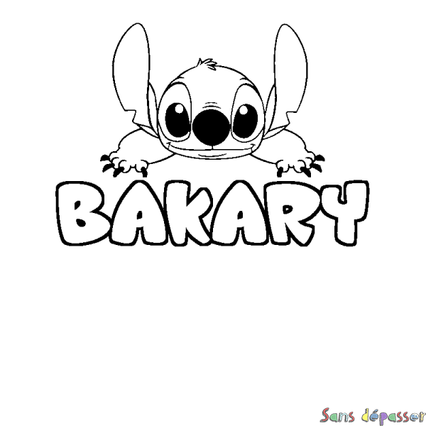 Coloriage prénom BAKARY - d&eacute;cor Stitch
