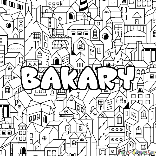 Coloriage prénom BAKARY - d&eacute;cor Ville