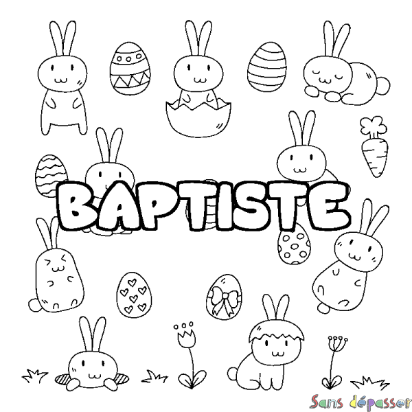 Coloriage prénom BAPTISTE - d&eacute;cor Paques