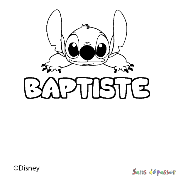 Coloriage pr&eacute;nom BAPTISTE - d&eacute;cor Stitch