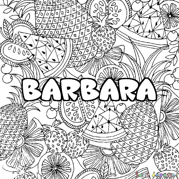 Coloriage prénom BARBARA - d&eacute;cor Mandala fruits