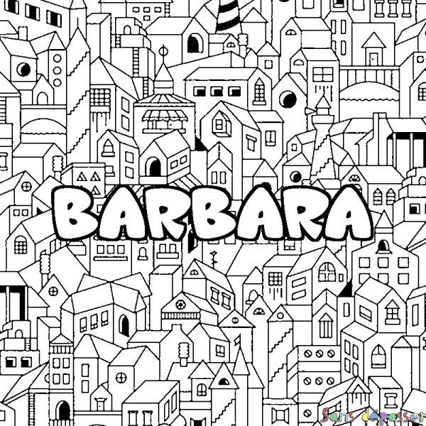 Coloriage prénom BARBARA - d&eacute;cor Ville