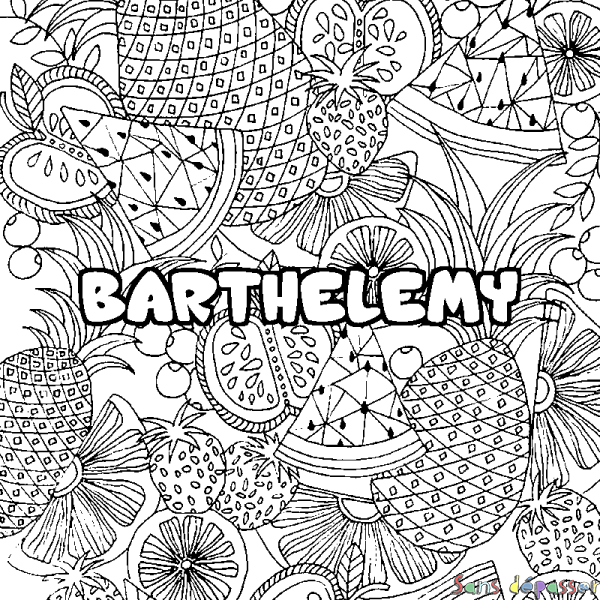 Coloriage prénom BARTHELEMY - d&eacute;cor Mandala fruits