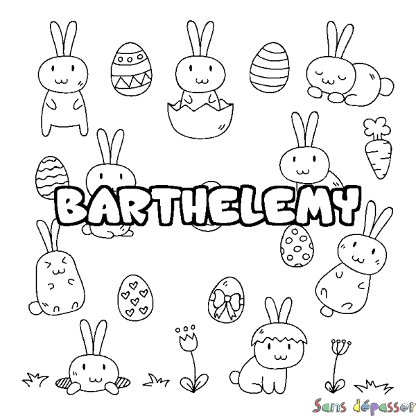 Coloriage pr&eacute;nom BARTHELEMY - d&eacute;cor Paques
