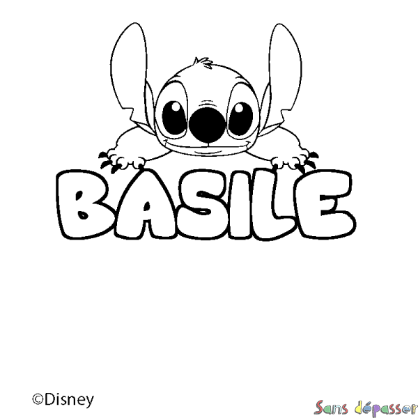 Coloriage pr&eacute;nom BASILE - d&eacute;cor Stitch