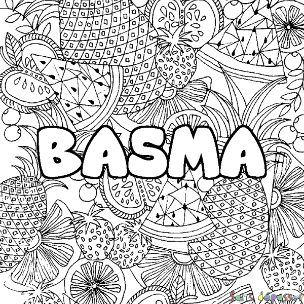 Coloriage prénom BASMA - d&eacute;cor Mandala fruits