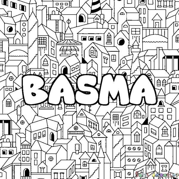 Coloriage prénom BASMA - d&eacute;cor Ville