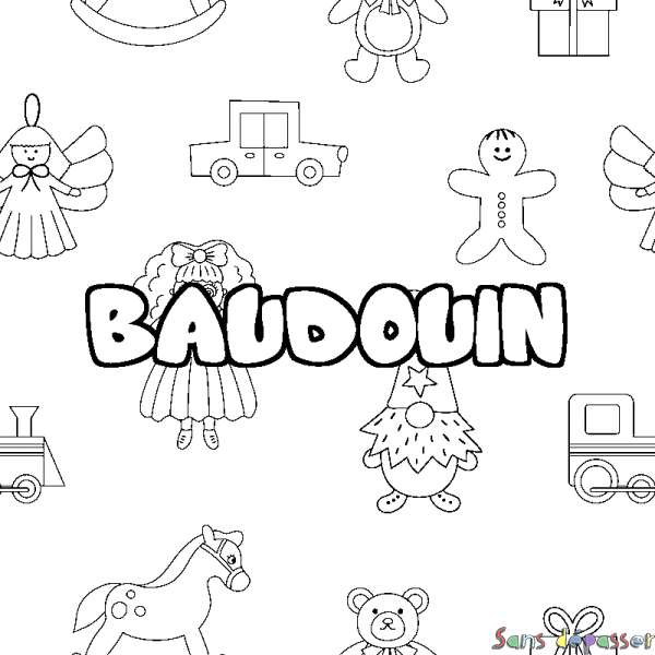 Coloriage prénom BAUDOUIN - d&eacute;cor Jouets