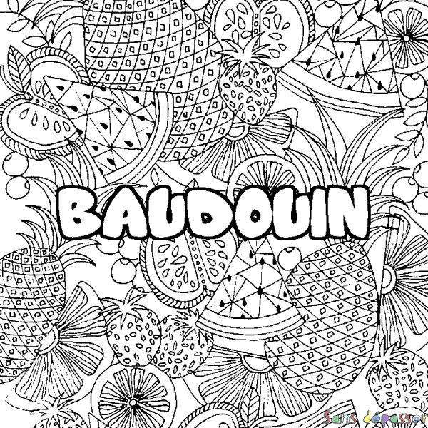 Coloriage prénom BAUDOUIN - d&eacute;cor Mandala fruits