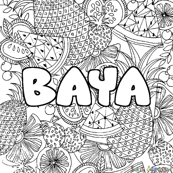 Coloriage prénom BAYA - d&eacute;cor Mandala fruits