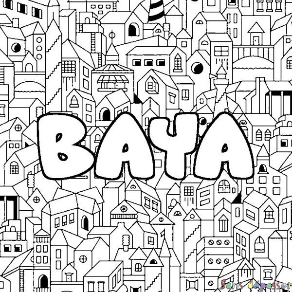 Coloriage prénom BAYA - d&eacute;cor Ville