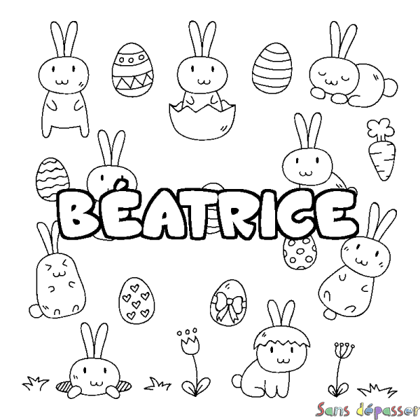 Coloriage pr&eacute;nom B&Eacute;ATRICE - d&eacute;cor Paques