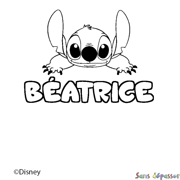 Coloriage pr&eacute;nom B&Eacute;ATRICE - d&eacute;cor Stitch