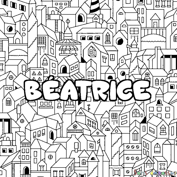 Coloriage pr&eacute;nom B&Eacute;ATRICE - d&eacute;cor Ville