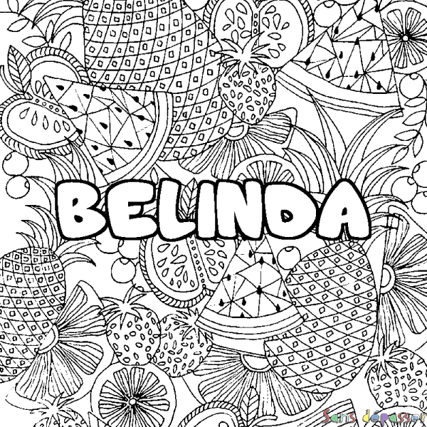 Coloriage prénom BELINDA - d&eacute;cor Mandala fruits
