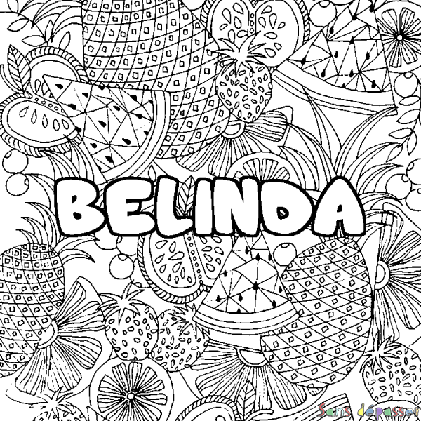 Coloriage pr&eacute;nom BELINDA - d&eacute;cor Mandala fruits