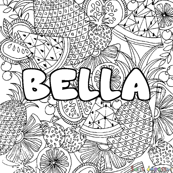 Coloriage prénom BELLA - d&eacute;cor Mandala fruits