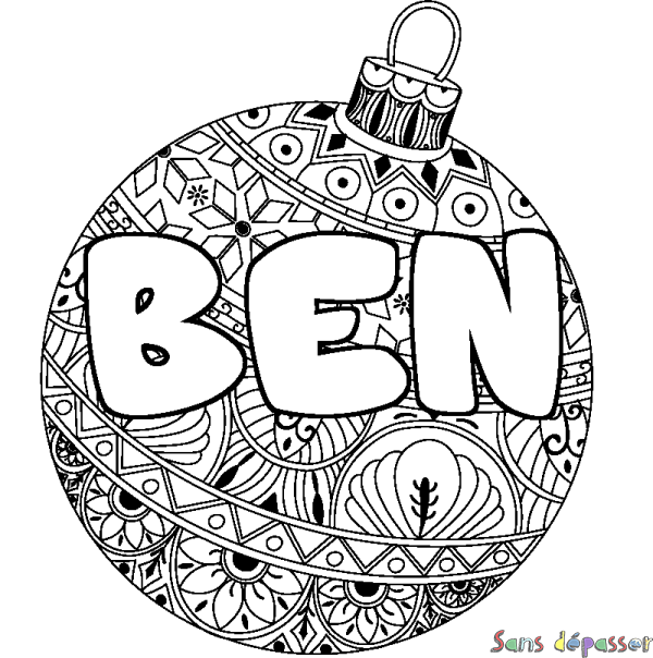 Coloriage pr&eacute;nom BEN - d&eacute;cor Boule de No&euml;l