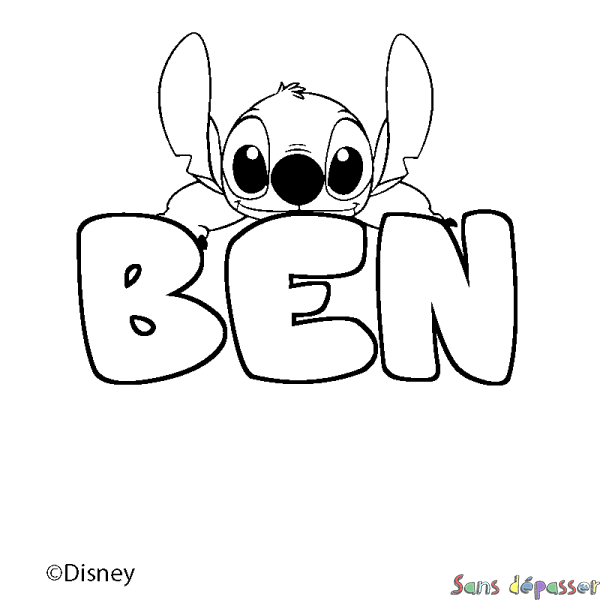 Coloriage pr&eacute;nom BEN - d&eacute;cor Stitch