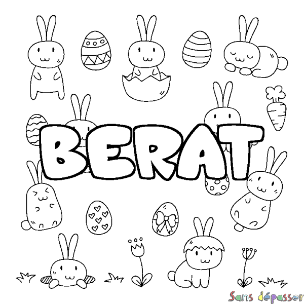 Coloriage pr&eacute;nom BERAT - d&eacute;cor Paques