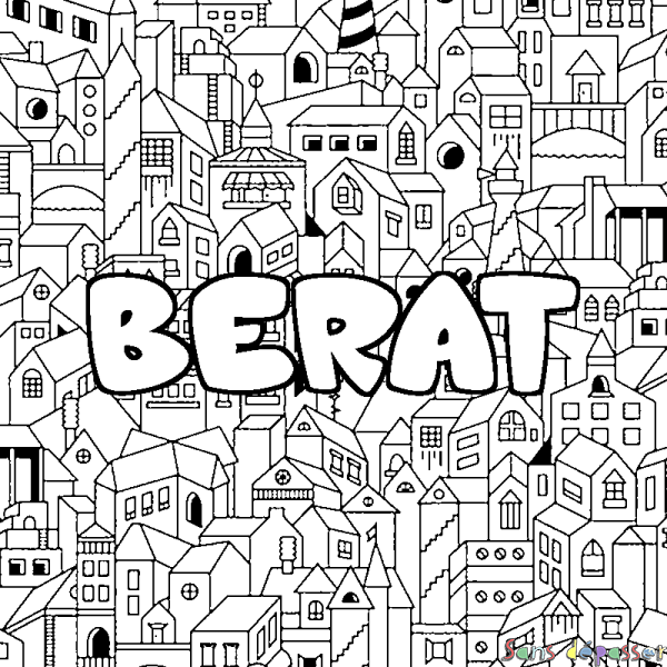 Coloriage pr&eacute;nom BERAT - d&eacute;cor Ville
