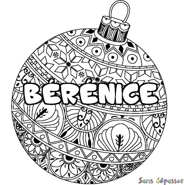 Coloriage pr&eacute;nom B&Eacute;R&Eacute;NICE - d&eacute;cor Boule de No&euml;l