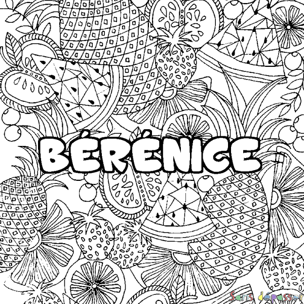 Coloriage pr&eacute;nom B&Eacute;R&Eacute;NICE - d&eacute;cor Mandala fruits