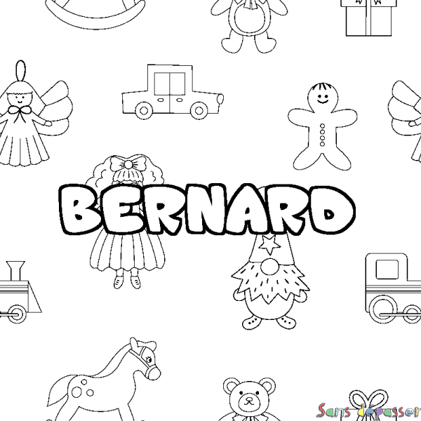 Coloriage pr&eacute;nom BERNARD - d&eacute;cor Jouets